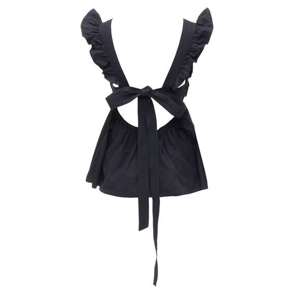 Self Portrait Cotton Poplin Tie Back Ruffle Top